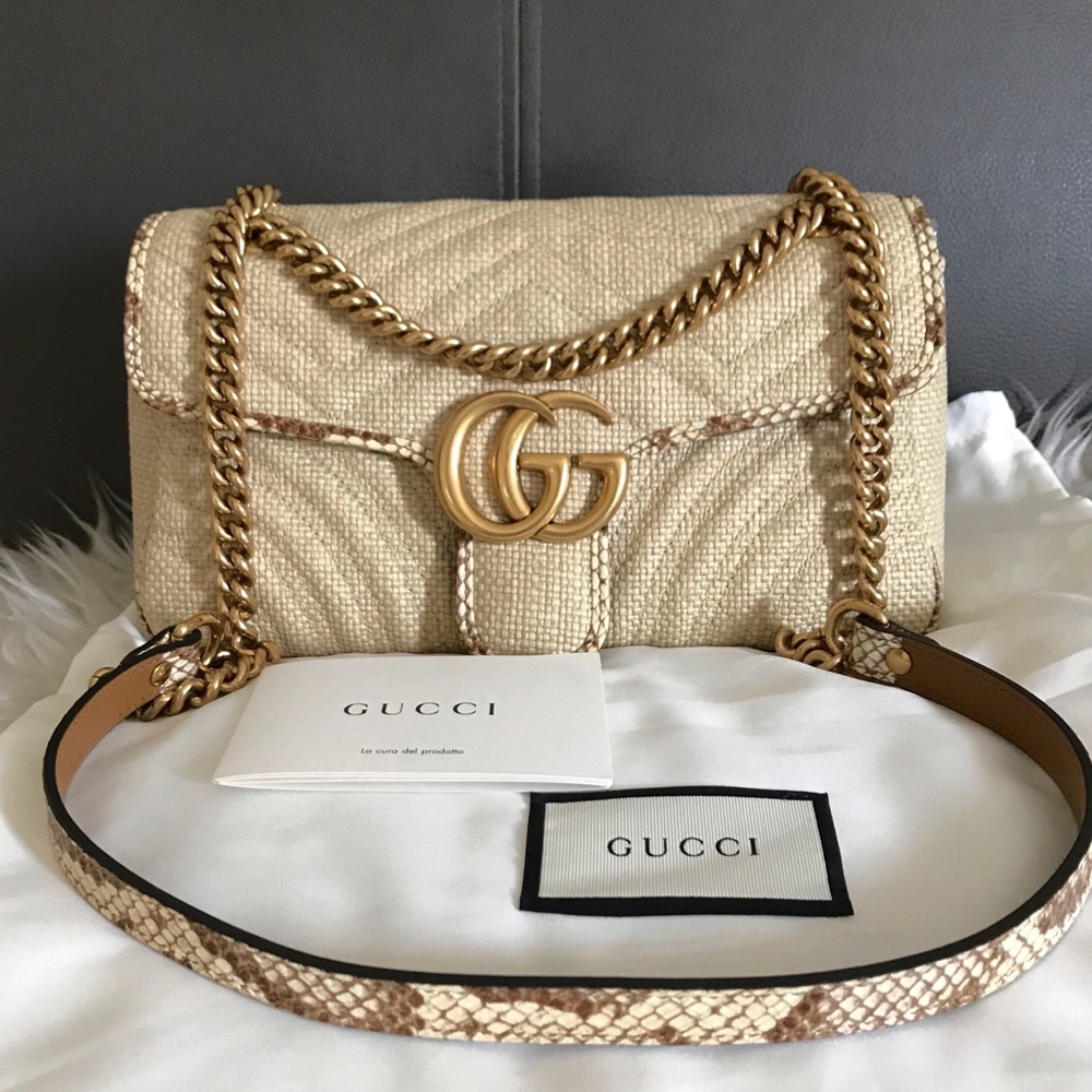 SOLD▪️Gucci Marmont Raffia Snake Crossbody Bag - Picture 1 of 15